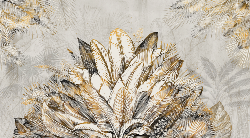 PAPIER PEINT:  Tropical gris dore SKU2448 – Image 3